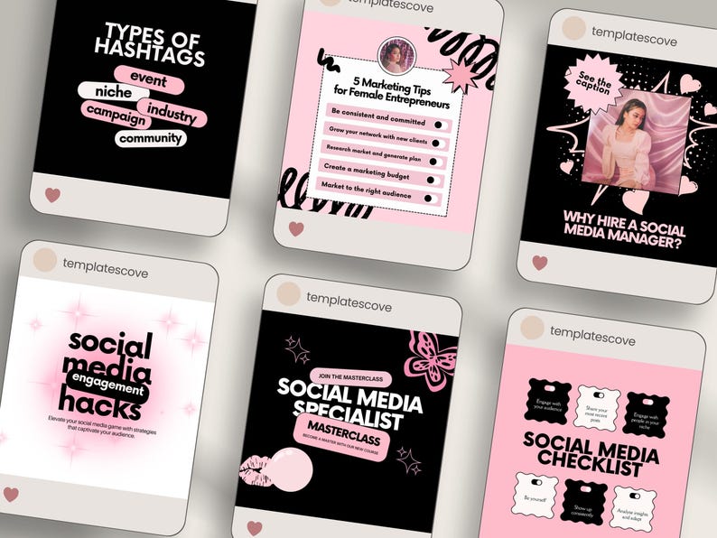 Black Pink Aesthetic Instagram Template Social Media Canva Instagram ...