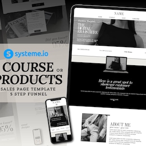 Systemeio Landing Page Website Template Systeme.io Sales Funnel for Digital Product, Course Coaching Funnel Systeme Black White Template Set