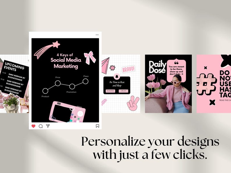Black Pink Aesthetic Instagram Template Social Media Canva Instagram ...