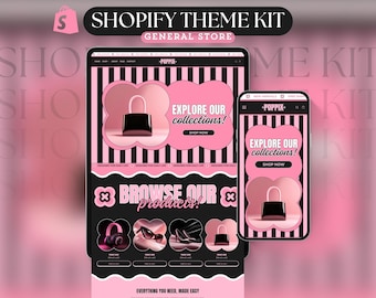 Black and Pink Shopify Theme Kit for Selling Products Shopify Website Template General Products Shop Template Retro Landing Page Cute Theme