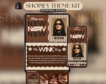 Shopify Theme Kit for Selling Products Shopify Website Template General Products Shop Brown Neutral Template Retro Landing Page Cute Shopify