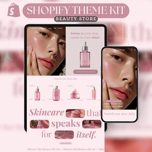 Shopify Theme Kit für den Verkauf von Hautpflege Minimalist Website Template Luxus Shopilly Template Pink Template Skincare Beauty Landing Page Aesthetic Store