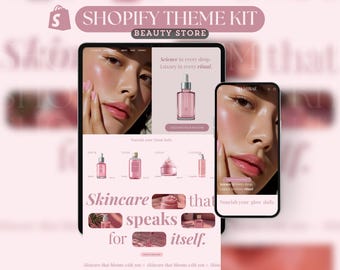 Shopify Theme Kit for Selling Skincare Minimalist Website Template Luxury Shopify Pink Template Skincare Beauty Landing Page Aesthetic Store