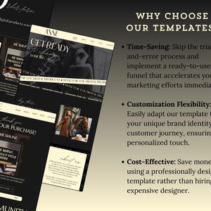 May include: A website template for digital product creators. The template features a black and white color scheme with a modern design. The text on the website reads "Get Ready to Change Your Life" and "Done For You Digital Products".