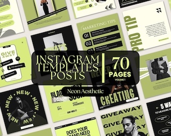 Neonowe estetyczne szablony postów na Instagramie w mediach społecznościowych Canva Instagram Bundle Wyrazisty szablon w mediach społecznościowych Luksusowe firmowe posty na Instagramie Canva
