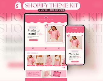 Cute Pink Shopify Theme Kit for Selling Any Clothing Shopify Website Template General Products Kit Template Trendy Landing Page Girly Theme