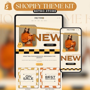 Retro Shopify Theme Kit Canva Banners Website Template Luxury Shopify Groovy Template Bright Retro Landing Page Aesthetic Cute Store Website