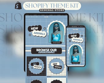 Shopify Theme Kit for Selling Products Shopify Website Template General Products Shop Blue Template Retro Landing Page Cute Shopify Theme