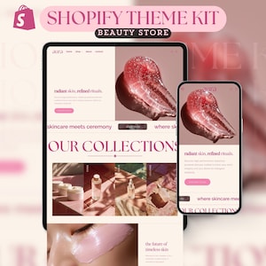Shopify Theme Kit für den Verkauf von Hautpflege Minimalist Website Template Luxus Shopilly Template Pink Template Skincare Beauty Landing Page Aesthetic Store