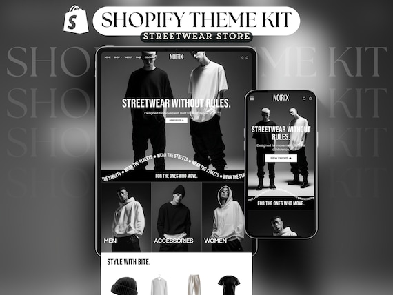 Shopify Theme for Clothing Streetwear Website Template Luxury Streetwear Template Theme Streetwear Shopify Black Clothing Website Boutique