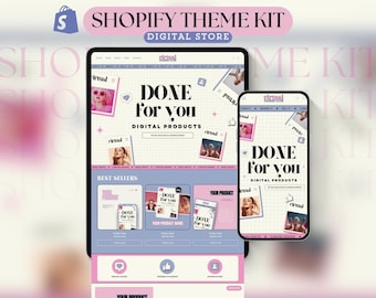 Shopify Theme Kit for Selling Digital Products Shopify Website Template Digital Product Shop Purple Template Pink Landing Page Shopify Cute