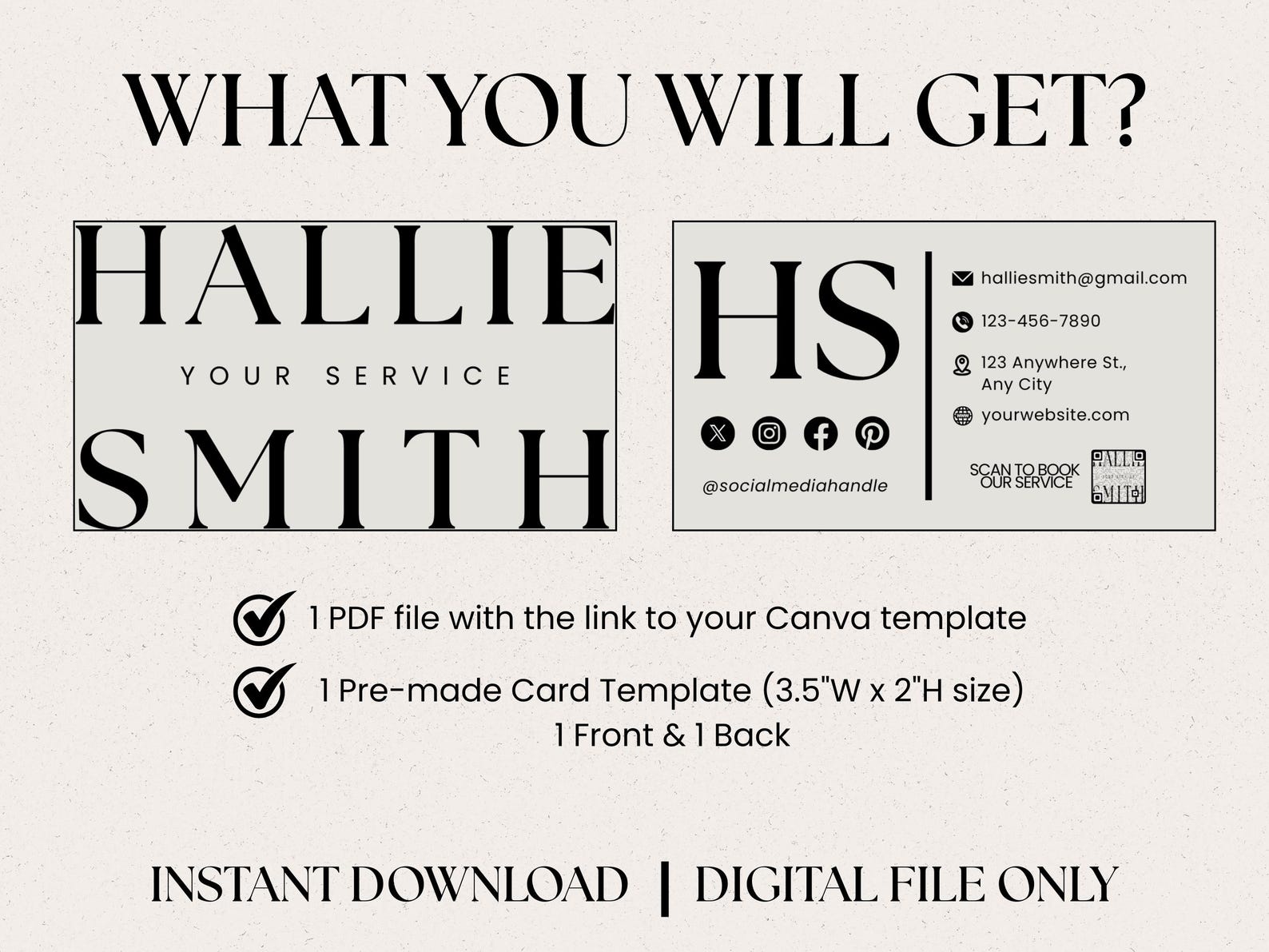 Business Card Template QR Code Instant Download Printable Business Card ...