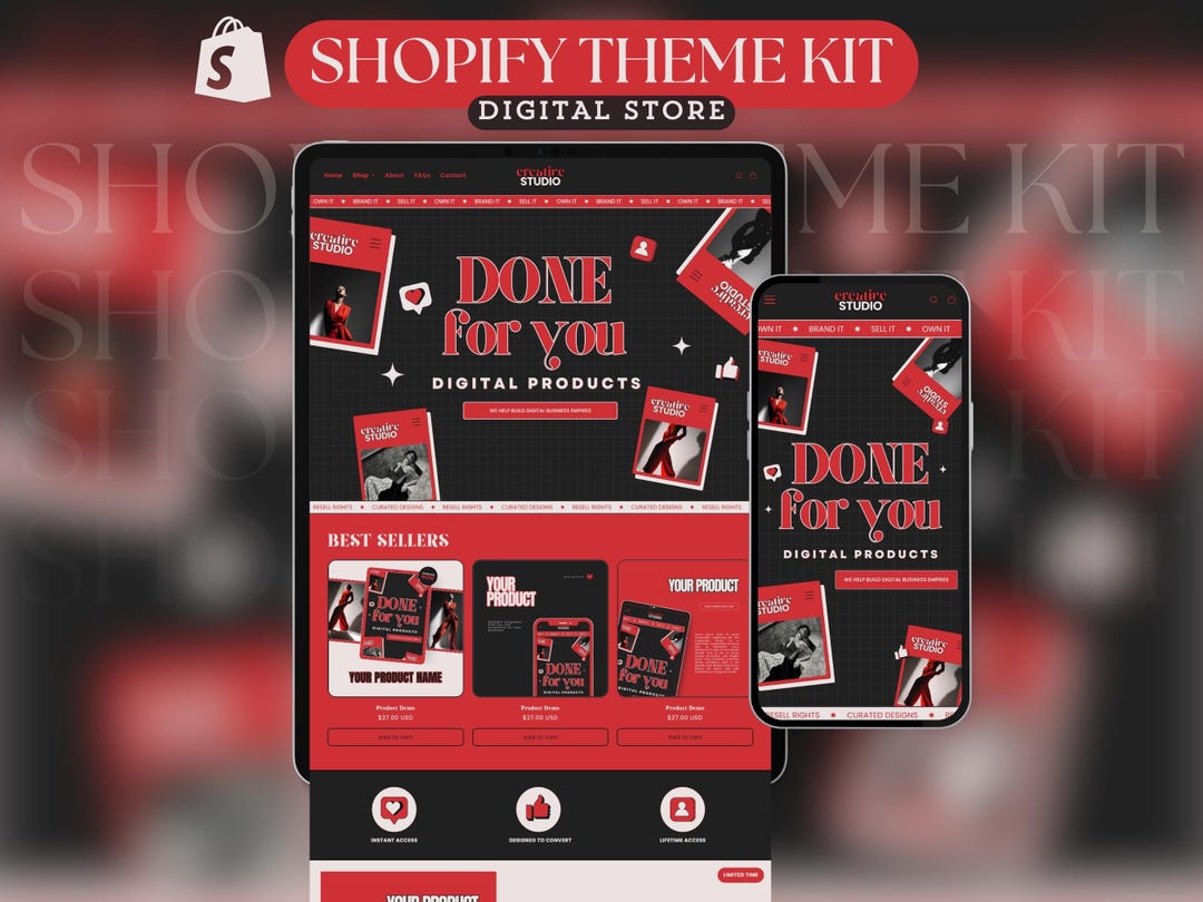 Shopify Theme Kit for Selling Digital Products Shopify Website Template ...