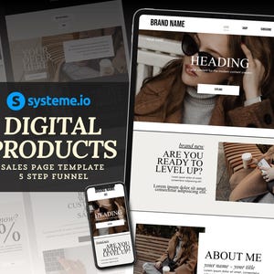 Systemeio Landing Page Website Template Systeme.io Sales Funnel for Digital Product Sales Page Funnel Template Brown Black Systeme io Funnel
