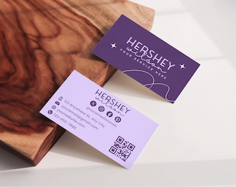 Sjabloon paarse visitekaartje QR-code luxe kaart afdrukbare visitekaartjesjabloon DIY visitekaartje ontwerp bewerkbare canva-kaartsjabloon - BST