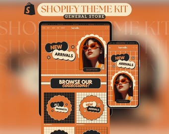 Shopify Theme Kit for Selling Products Shopify Website Template General Products Shop Orange Template Retro Landing Page Cute Shopify Theme