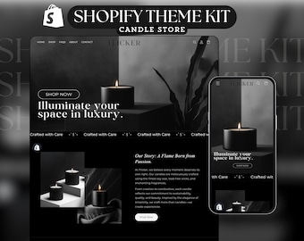 Shopify Theme for Candle Elegant Website Template Luxury Shopify Template Aesthetic Theme Kit Shopify Black Candle Business Website Template