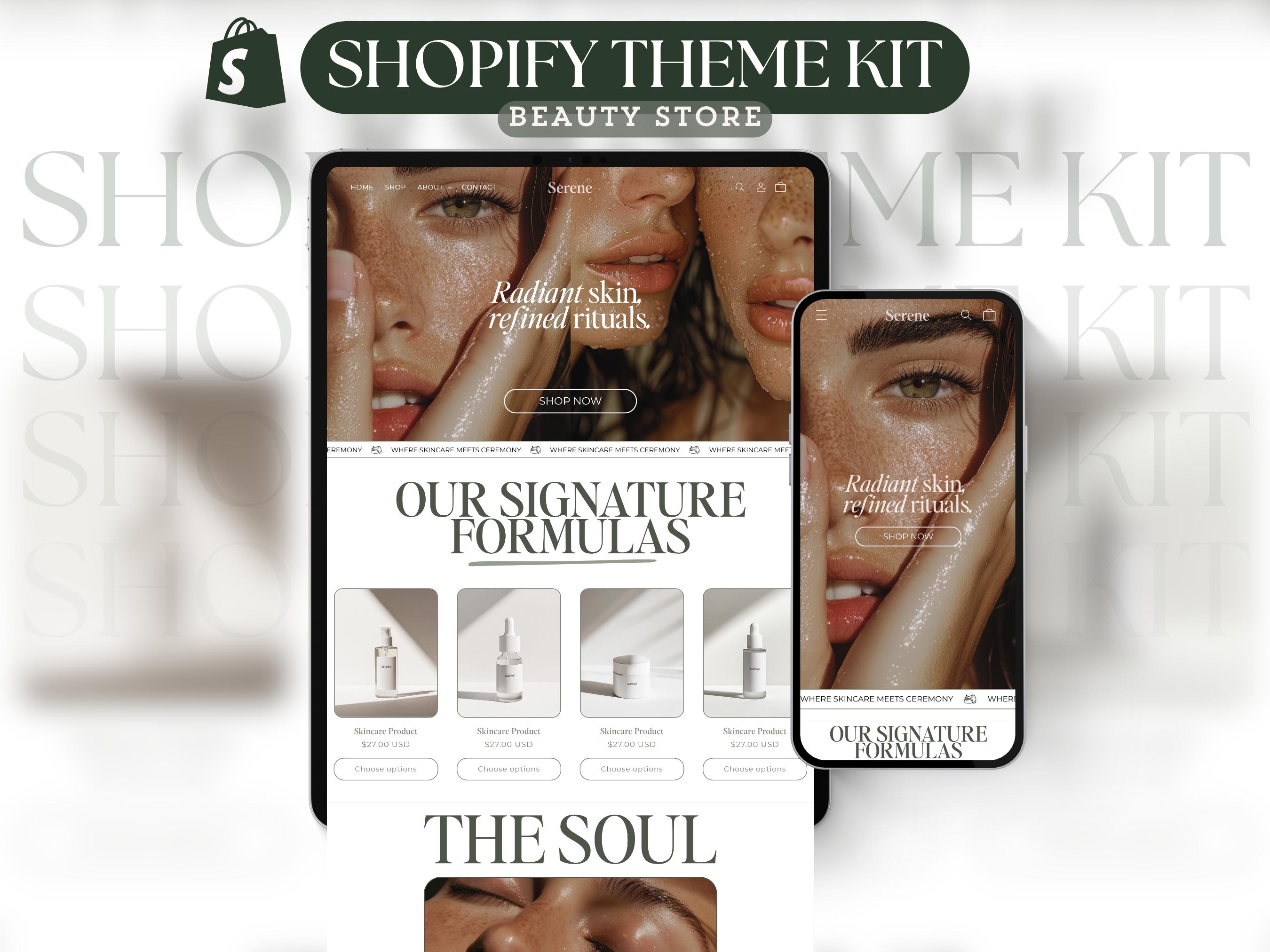 Shopify Theme Kit for Selling Skincare Minimalist Website Template Luxury Shopify Sage Template Skincare Beauty Landing Page Aesthetic Store