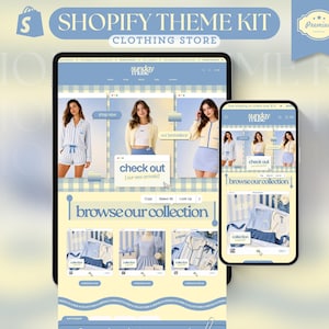 Trendy Shopify Theme Kit for Selling Any Clothing Shopify Website Template Cute Blue Yellow Template Trendy Ios Aesthetic ios core Website