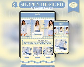Trendy Shopilly Theme Kit für den Verkauf jeglicher Kleidung Shopilly Website Vorlage Niedlich Blau Gelb Vorlage Trendy Ios Aesthetic ios core Website