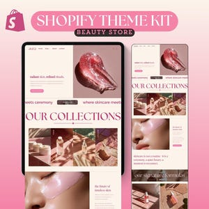 Shopify Theme Kit für den Verkauf von Hautpflege Minimalist Website Template Luxus Shopilly Template Pink Template Skincare Beauty Landing Page Aesthetic Store