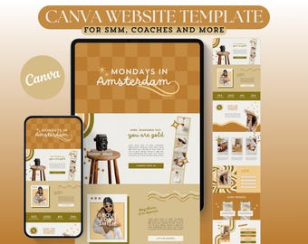 Modèle de site Web Canva pour blogueurs, coachs, créateurs, responsables de réseaux sociaux Modèle de page de destination de site Web créatif de luxe, modifiable et esthétique