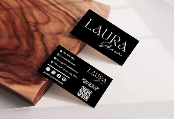 Black Business Card Template QR Code Luxury Card Printable Business Card Template DIY Calling Card Design Editable Canva Card Template - BST