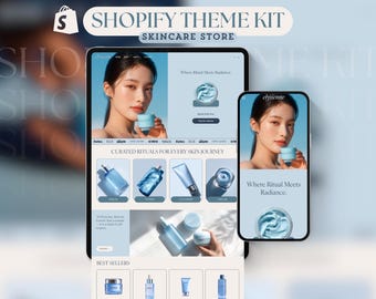 Shopify Theme Kit for Selling Skincare Minimalist Website Template Luxury Shopify Blue Template Skincare Beauty Landing Page Aesthetic Store