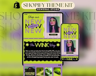 Shopify Theme Kit for Selling Products Shopify Website Template General Products Shop Neon Bold Template Retro Landing Page Cute Shopify Kit