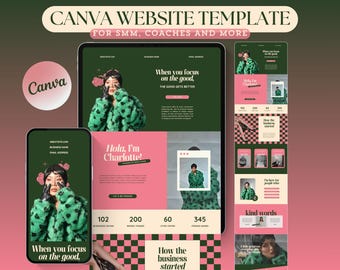 Modèle de site Web Canva pour blogueurs, coachs, créateurs, responsables de réseaux sociaux Modèle de page de destination de site Web créatif de luxe, modifiable et esthétique