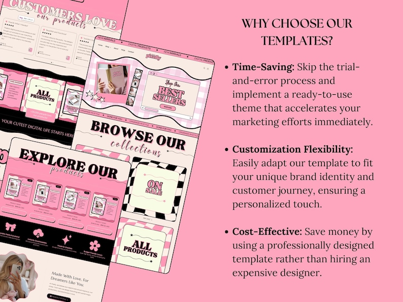 Shopify Theme Kit for Selling Digital Products Shopify Website Template Digital Products Shop Black Template Pink Landing Page Shopify Theme image 8