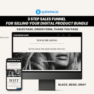 Systemeio Landing Page Website Template Systeme.io Sales Funnel for Digital Product Sales Page Funnel Template Beige Black Systeme io Funnel