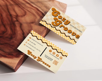 Plantilla de tarjeta de presentación retro con código QR, tarjeta de lujo, plantilla de tarjeta de presentación imprimible, diseño de tarjeta de presentación DIY, plantilla de tarjeta Canva editable - BST