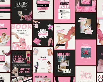 Plantilla de Instagram estética rosa y negra para redes sociales Canva Paquete de Instagram Plantilla para redes sociales Canva de lujo Historia de publicación de Instagram para empresas