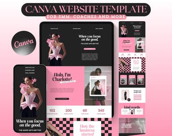 Modèle de site Web Canva pour blogueurs, coachs, créateurs, responsables de réseaux sociaux Modèle de page de destination de site Web créatif de luxe, modifiable et esthétique