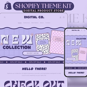 Shopify Theme Kit for Selling Digital Products Shopify Website Template Digital Product Shop Purple Template Cute Landing Page Shopify Theme