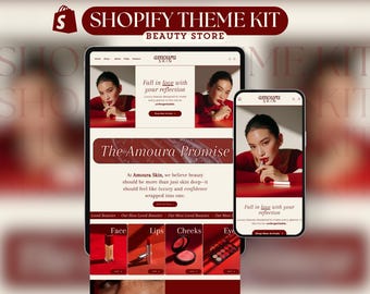 Shopify Theme for Cosmetics Elegant Website Template Luxury Shopify Template Aesthetic Theme Kit Shopify White Business Red Website Template