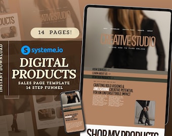 Systemeio Landing Page Website Template Systeme.io Sales Funnel for Digital Product Sales Page Funnel Template Beige Brown Systeme io Funnel