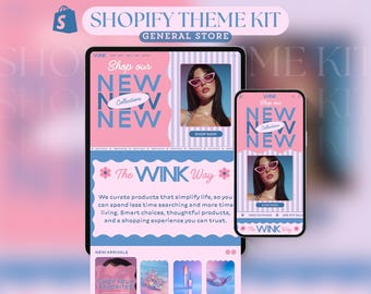 Shopify Theme Kit for Selling Products Shopify Website Template General Products Shop Blue Pink Template Retro Landing Page Cute Shopify Kit
