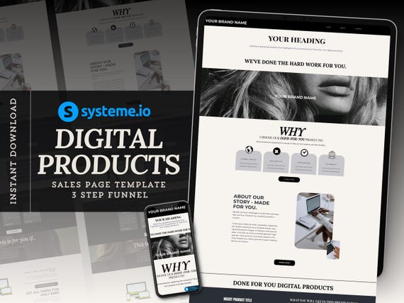 Systemeio Landing Page Website Template Systeme.io Sales Funnel for Digital Product Sales Page Funnel Template Beige Black Systeme io Funnel