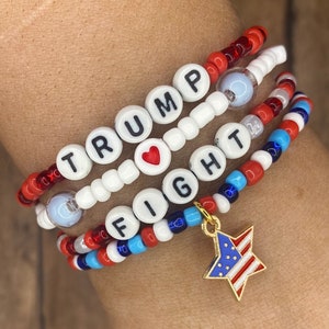 TRUMP FIGHT Bracelet Pack - Trump Bracelet Stack - Patriotic Bracelets - USA Bracelets for 4th of July - Trump Rally Bracelets