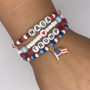 TRUMP MAGA Bracelet Pack - 4th of July Bracelet Stack - Patriotic Bracelets - USA Bracelets for 4th of July