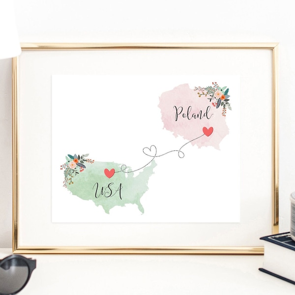 USA Poland Wall Art / Poland USA Print / United States Poland Print / Trip Reveal Print / Military Gifts / Au Pair Gifts / Vacation Reveal