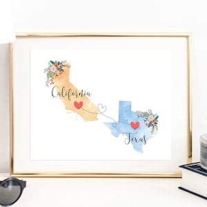 California Texas Wall Art / California Texas Print / Texas California Wall Art / Texas California Print / Two State Print / State Decor