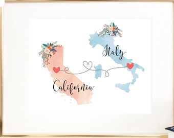 California Italy Wall Art / California Italy Print / Italy California Print / Two State Print / State Decor