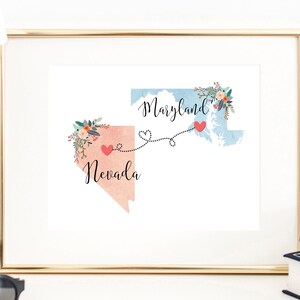 Maryland Nevada Wall Art / Maryland Nevada Print / Maryland Nevada Decor / Two State Print / State Decor