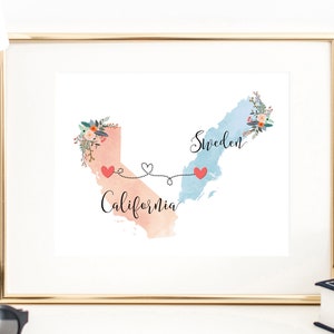 California Sweden Wall Art / California Sweden Print / Sweden California Print / Two State Print / State Decor