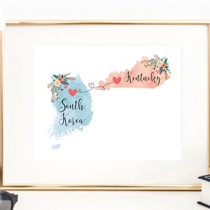 Kentucky South Korea Wall Art / South Korea Kentucky Print / South Korea Hostess Gift / Moving to Kentucky / Going Away Gift