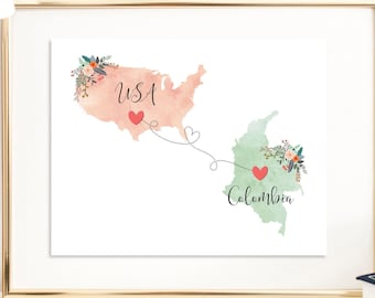 Arte de parede EUA Colômbia / Impressão Colômbia EUA / Impressão Estados Unidos Colômbia / Impressão de revelação de viagem / Presentes militares / Revelação de férias