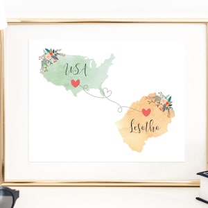 USA Lesotho Wall Art / Lesotho USA Print / United States Lesotho Print / Trip Reveal Print / Military Gifts / Vacation Reveal